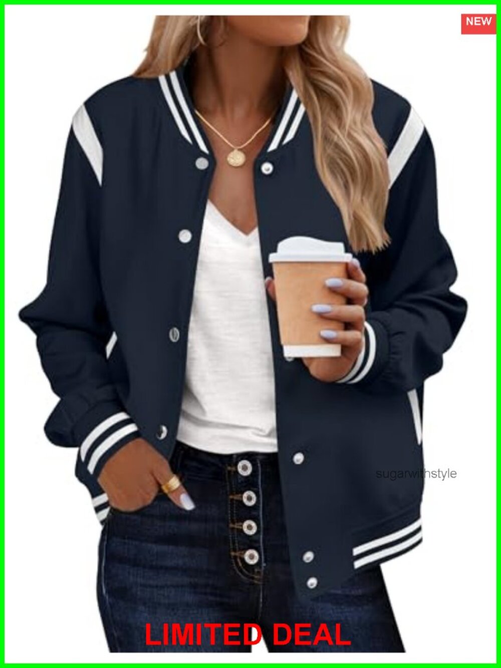 Zeagoo Women's Bomber Jacket Casual Button Down Varsity Jacket with Pockets